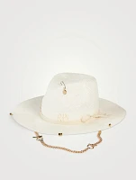 Straw Fedora Hat With Chain