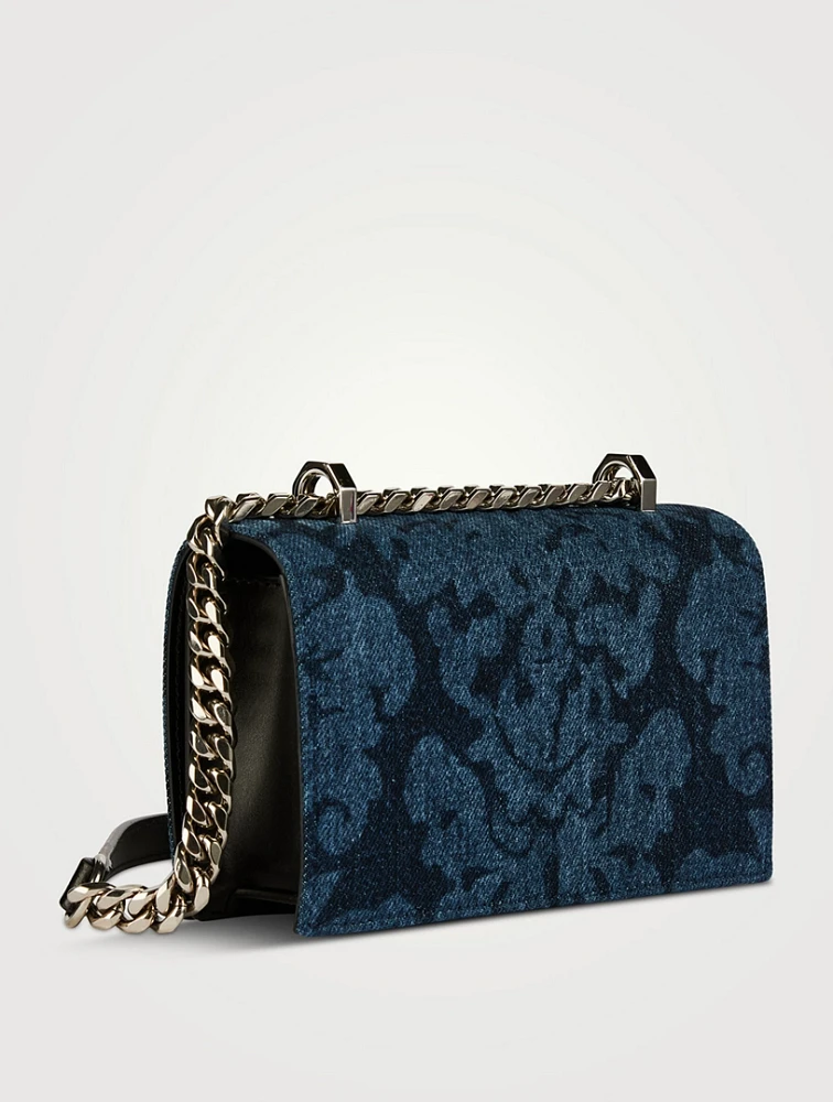 Small Skull Denim Bag In Floral Print