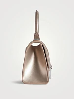 XS Hourglass Metallic Leather Top Handle Bag