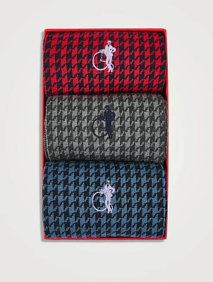 Jermyn St. Houndstooth Socks, Three-Pair Box