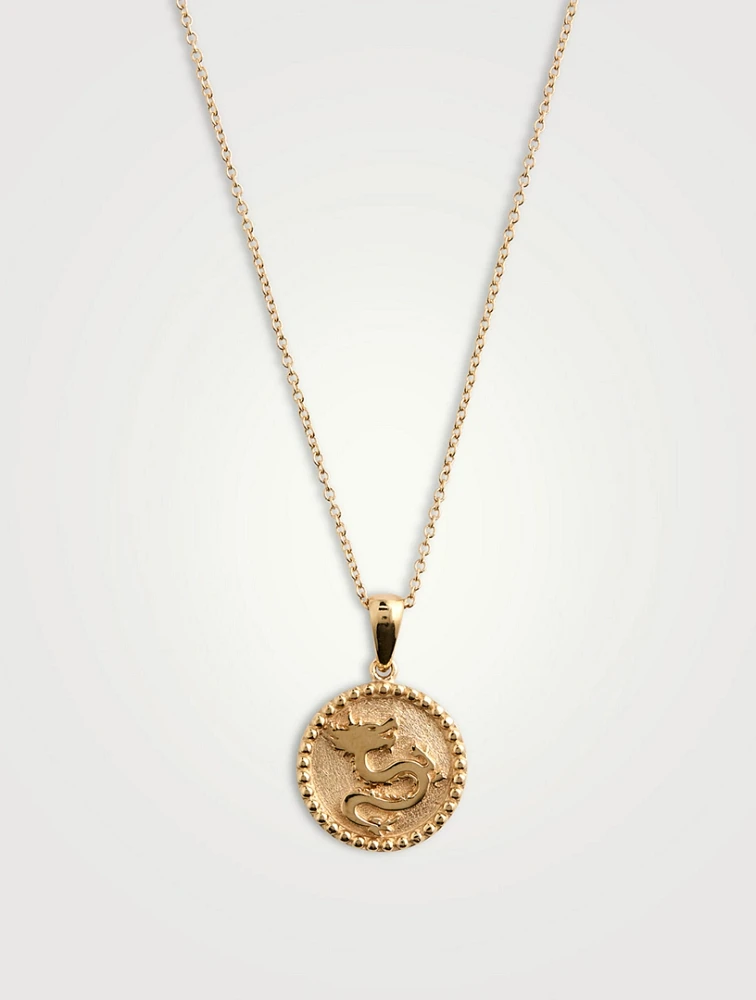 Dew Drop 14K Gold Year Of The Dragon Medallion Necklace