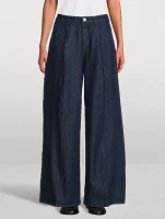 Pleated Wide-Leg Jeans