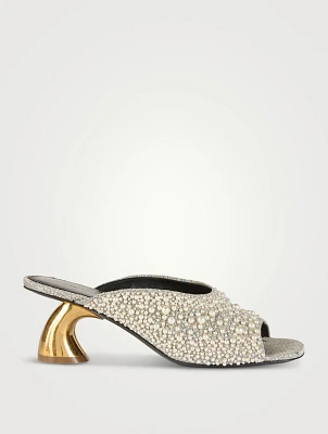 Curved-Heel Pearl-Embellished Mules