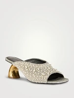 Curved-Heel Pearl-Embellished Mules