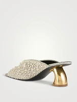 Curved-Heel Pearl-Embellished Mules