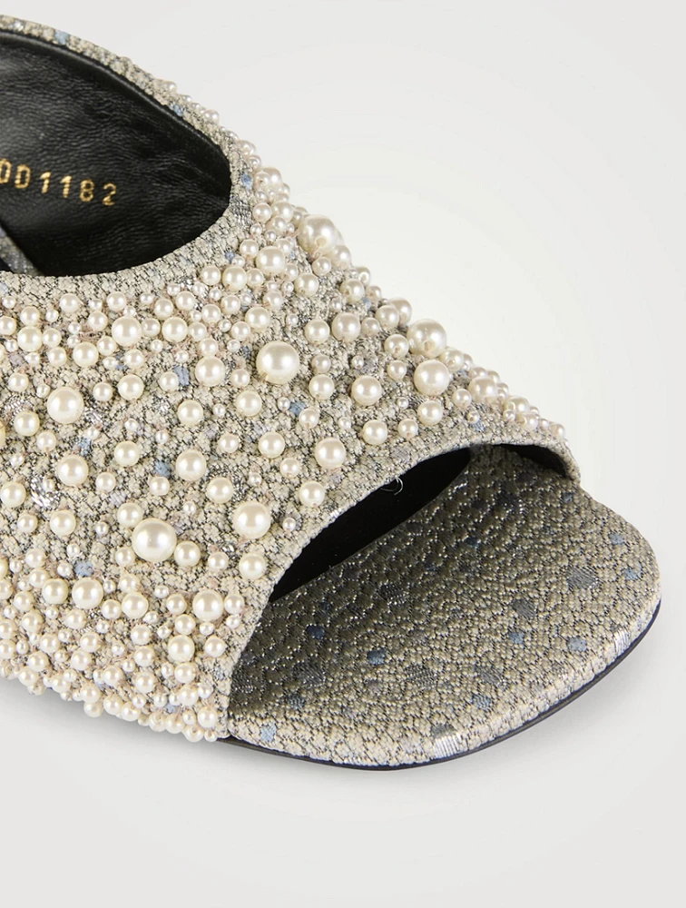 Curved-Heel Pearl-Embellished Mules