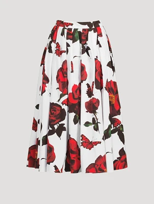Pleated Midi Skirt Tudor Rose Print