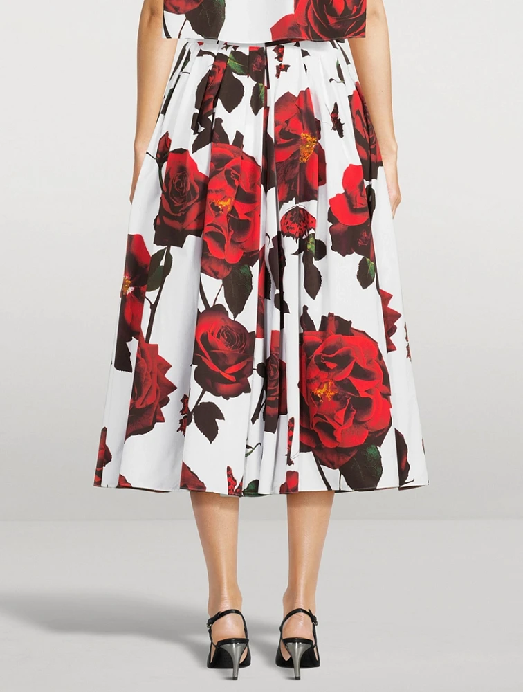 Pleated Midi Skirt Tudor Rose Print