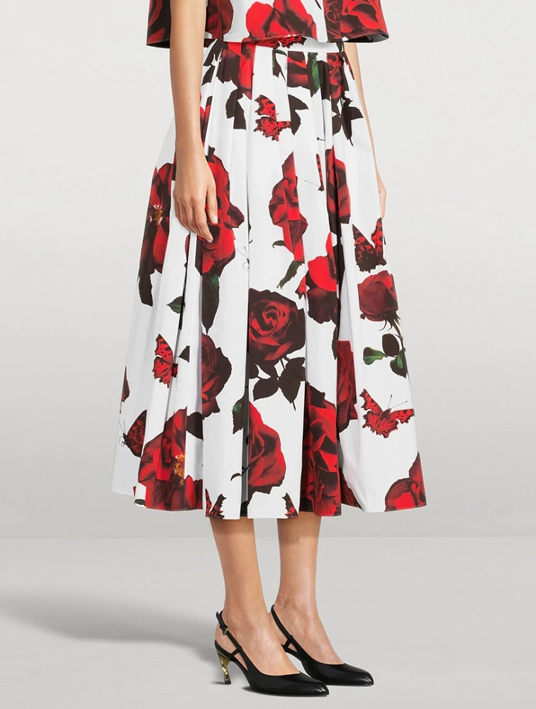 Pleated Midi Skirt Tudor Rose Print