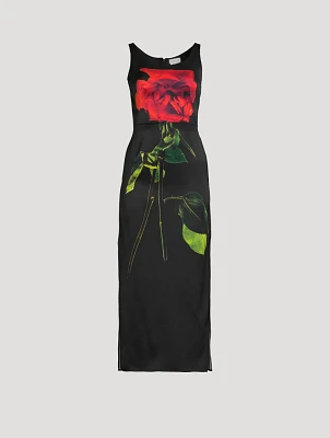 Silk Midi Dress Shadow Rose Print