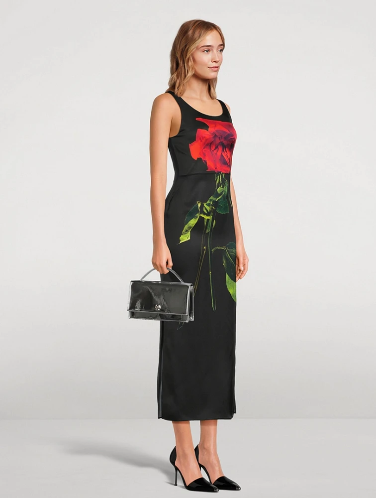 Silk Midi Dress Shadow Rose Print