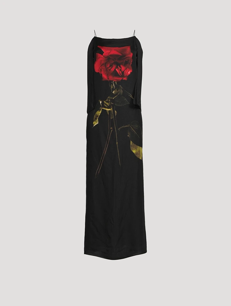 Silk Chiffon Maxi Dress Shadow Rose Print