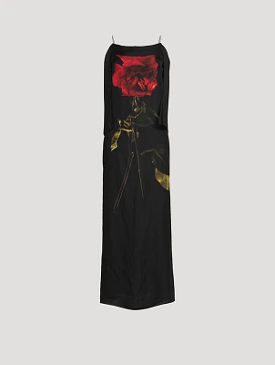 Silk Chiffon Maxi Dress Shadow Rose Print