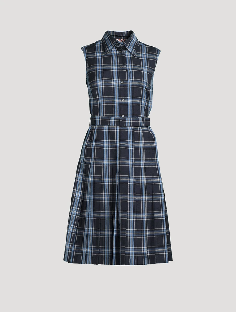 Belted Midi Dress Plaid Print