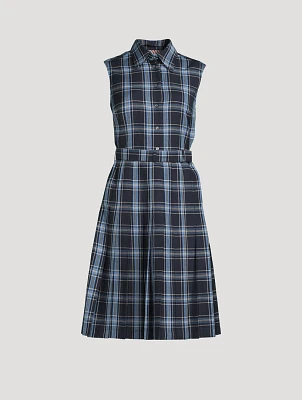 Belted Midi Dress Plaid Print