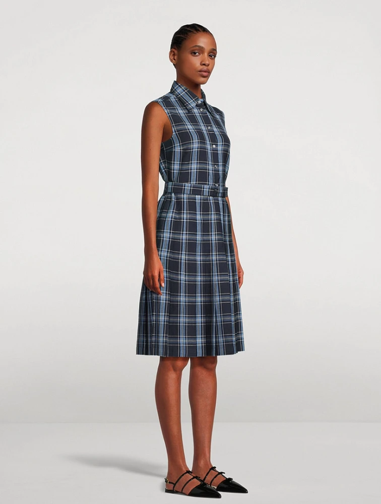 Belted Midi Dress Plaid Print