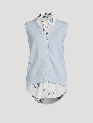 Sleeveless Cardigan With Shirt Floral Print