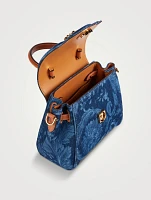 Small La Medusa Denim Top Handle Bag In Barocco Print