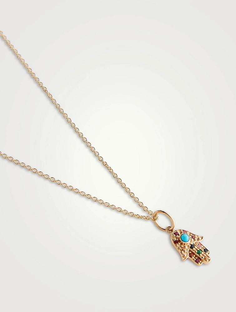 Baby 14K Gold Rainbow Hamsa Pendant Necklace With Multicolour Stones