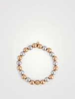 14K Gold Beaded Two-Tone Bracelet With 14K Gold 8mm Pavé Diamond Ball