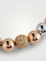 14K Gold Beaded Two-Tone Bracelet With 14K Gold 8mm Pavé Diamond Ball