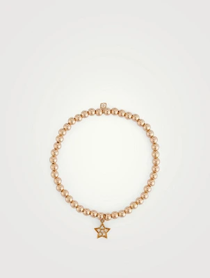 14K Gold Beaded Bracelet With 14K Gold Diamond Star Charm