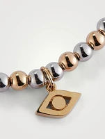 14K Gold Beaded Two-Tone Bracelet With Medium 14K Gold Evil Eye Charm