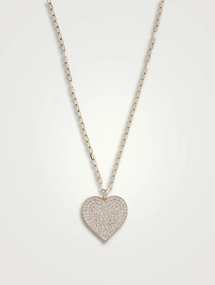 Supersize 14K Gold Pavé Heart Pendant Necklace With Diamonds