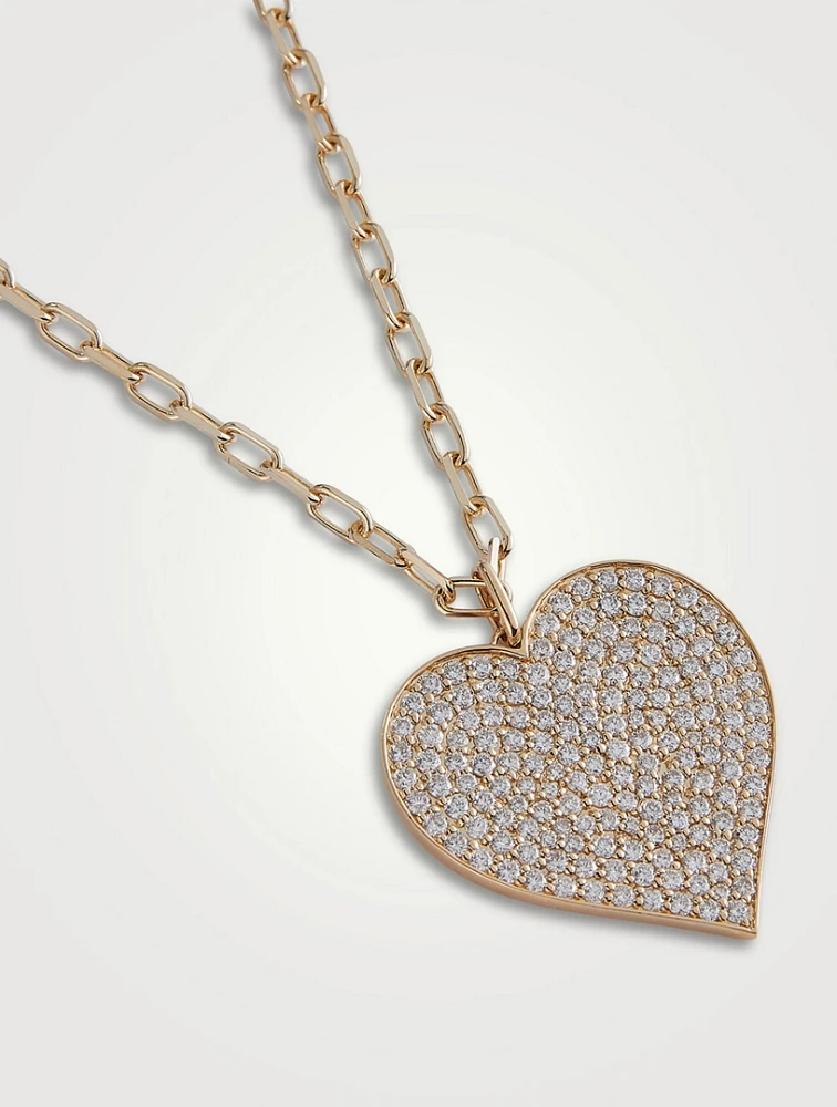 Supersize 14K Gold Pavé Heart Pendant Necklace With Diamonds
