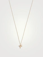 Small 14K Gold Hummingbird Charm Necklace With Blue Sapphire And Diamonds