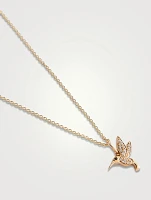 Small 14K Gold Hummingbird Charm Necklace With Blue Sapphire And Diamonds