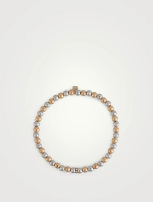 14K Two-Tone Beaded Bracelet With 14K Gold 4mm Round Bezel Diamond Rondelle