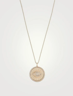 14K Gold Pavé Evil Eye Coin Pendant Necklace With Diamonds