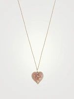 14K Gold Puffy Stone Icon Heart Pendant Necklace With Diamonds