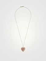 14K Gold Puffy Stone Icon Heart Pendant Necklace With Diamonds