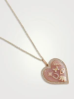 14K Gold Puffy Stone Icon Heart Pendant Necklace With Diamonds