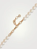 14K Gold Bee Pearl Beaded Necklace With Diamonds