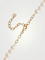 14K Gold Eye Luck Coin Beaded Pearl Combo Necklace With Diamonds