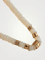 14K Gold Mother-Of-Pearl Heishi Beaded Multi Charm Necklace With Diamonds