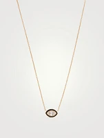 14K Gold Single Stone Enamel Marquise Necklace With Diamond