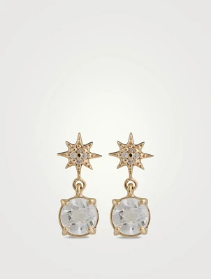 Aztec 14K Gold North Star Earrings With Clear Topaz