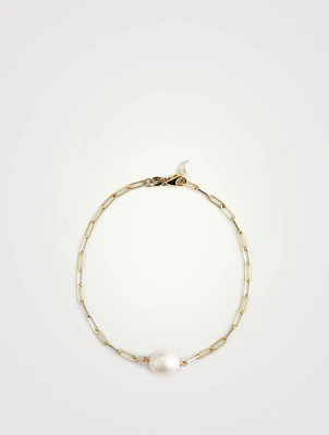 14K Gold Paperclip Pearl Bracelet