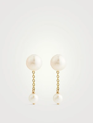 14K Gold Double Pearl Drop Earrings