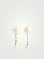 14K Gold Double Pearl Drop Earrings