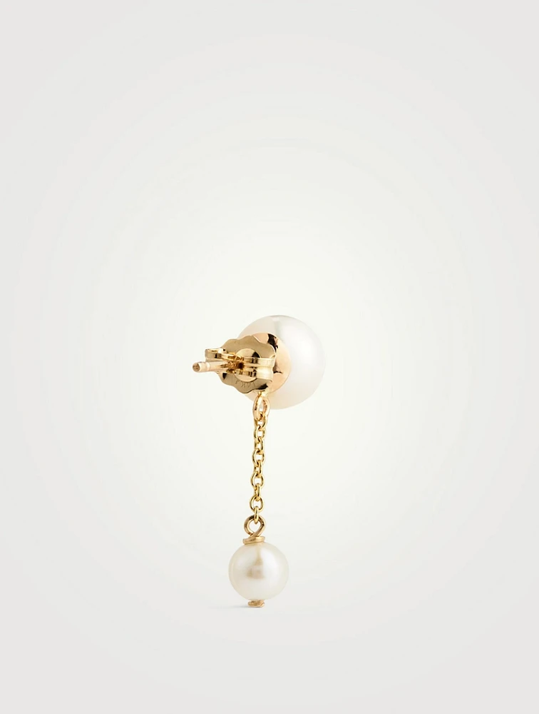 14K Gold Double Pearl Drop Earrings