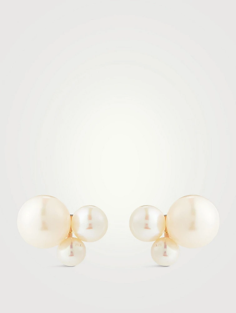 14K Gold Pearl Cluster Stud Earrings