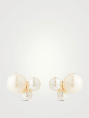 14K Gold Pearl Cluster Stud Earrings