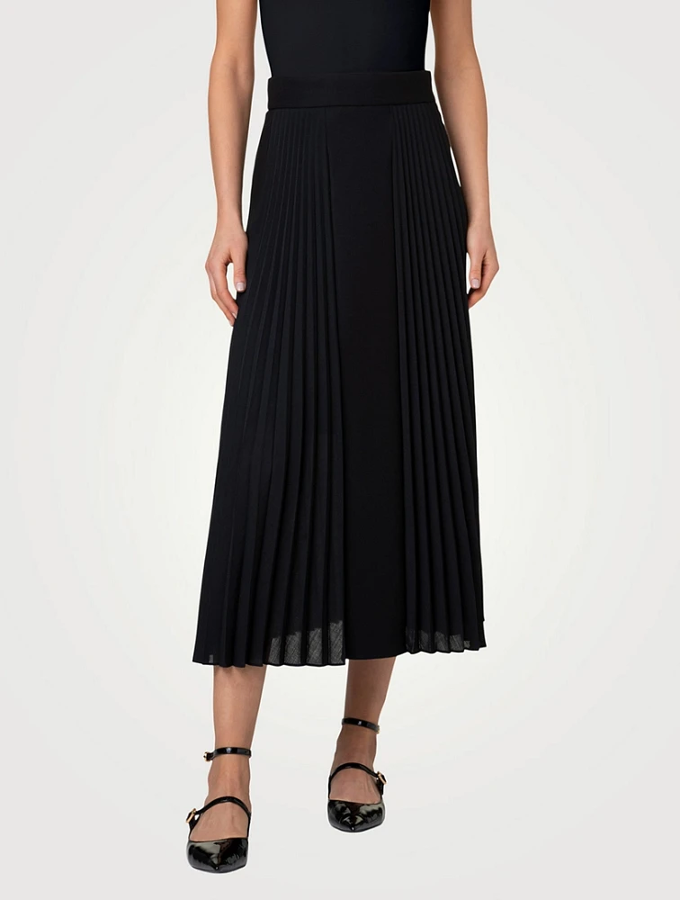Mixed-Media Pleated Midi Skirt