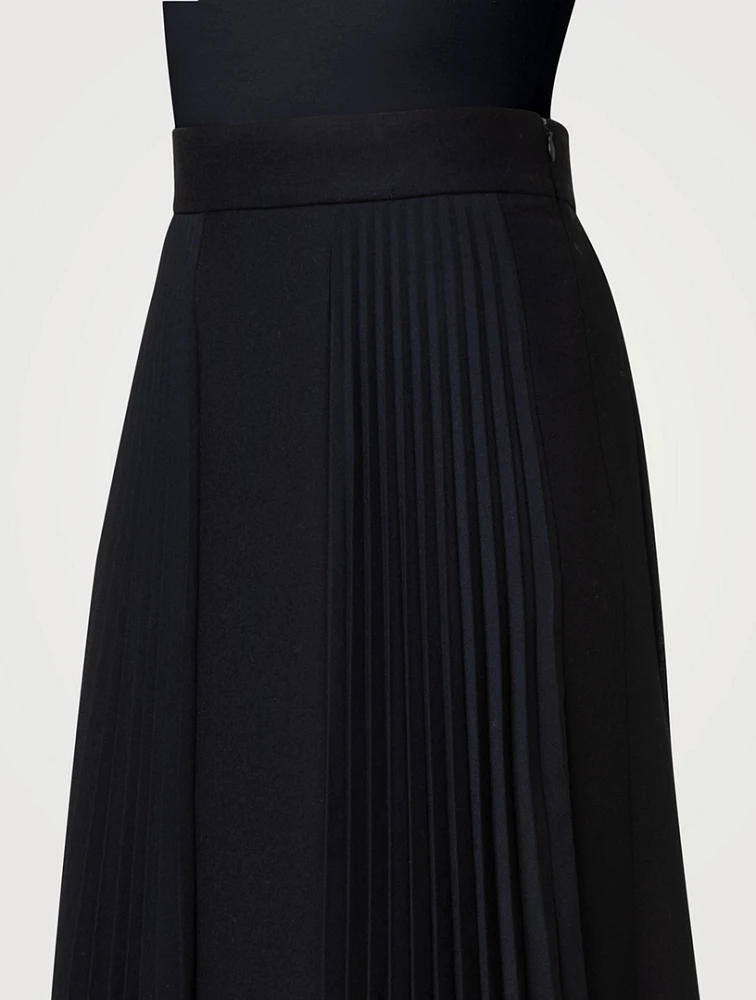 Mixed-Media Pleated Midi Skirt