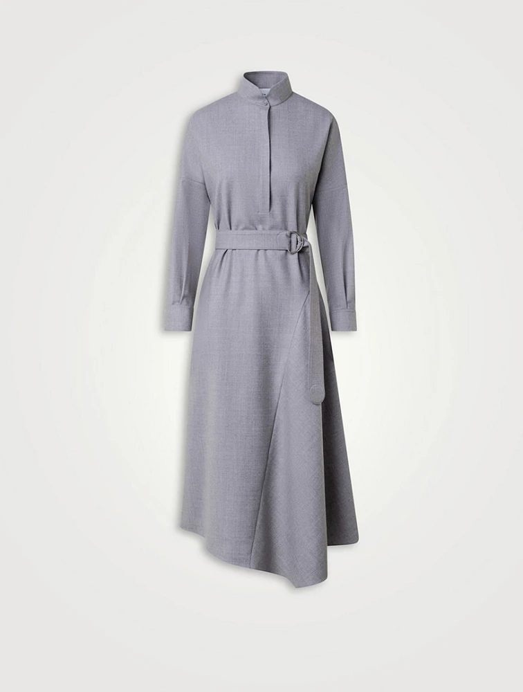 Belted Wool Flannel Shirt Dress